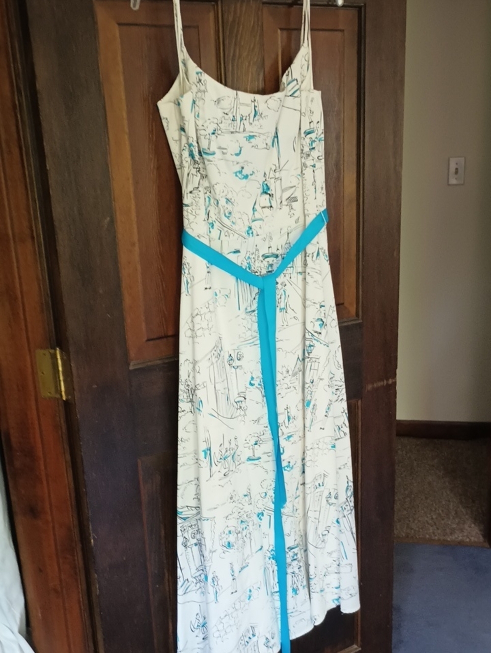 Jessica Howard White Maxi Lined Dress with Teal Accents